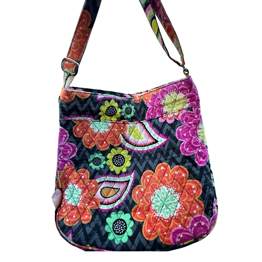 Vera Bradley Retired Grey Pink Teal Cotton Boho Floral Cottage Crossbody Bag